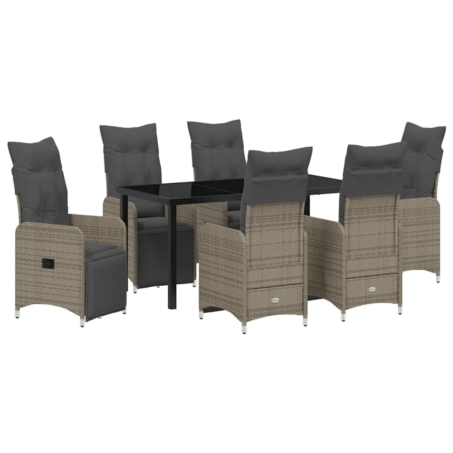 vidaXL 7-Teiliges Garten-Esstisch-Set mit Kissen in Grau aus Poly Rattan 33 günstig online kaufen