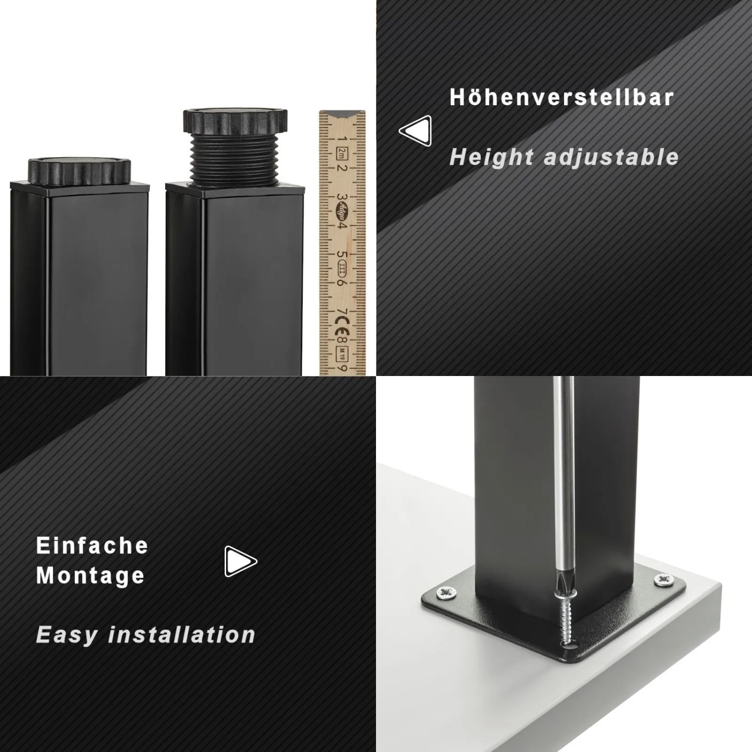 SOTECH Möbelfuß ZULU, 100mm, schwarz matt, höhenverstellbar, für Möbel wie Schränke und Regale.