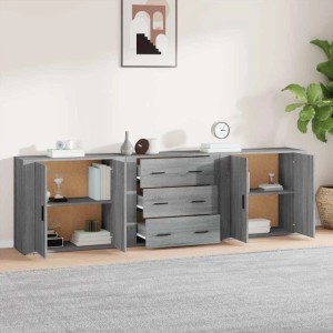 vidaXL Sideboards 3 Stk Grau Sonoma Holzwerkstoff 3185405