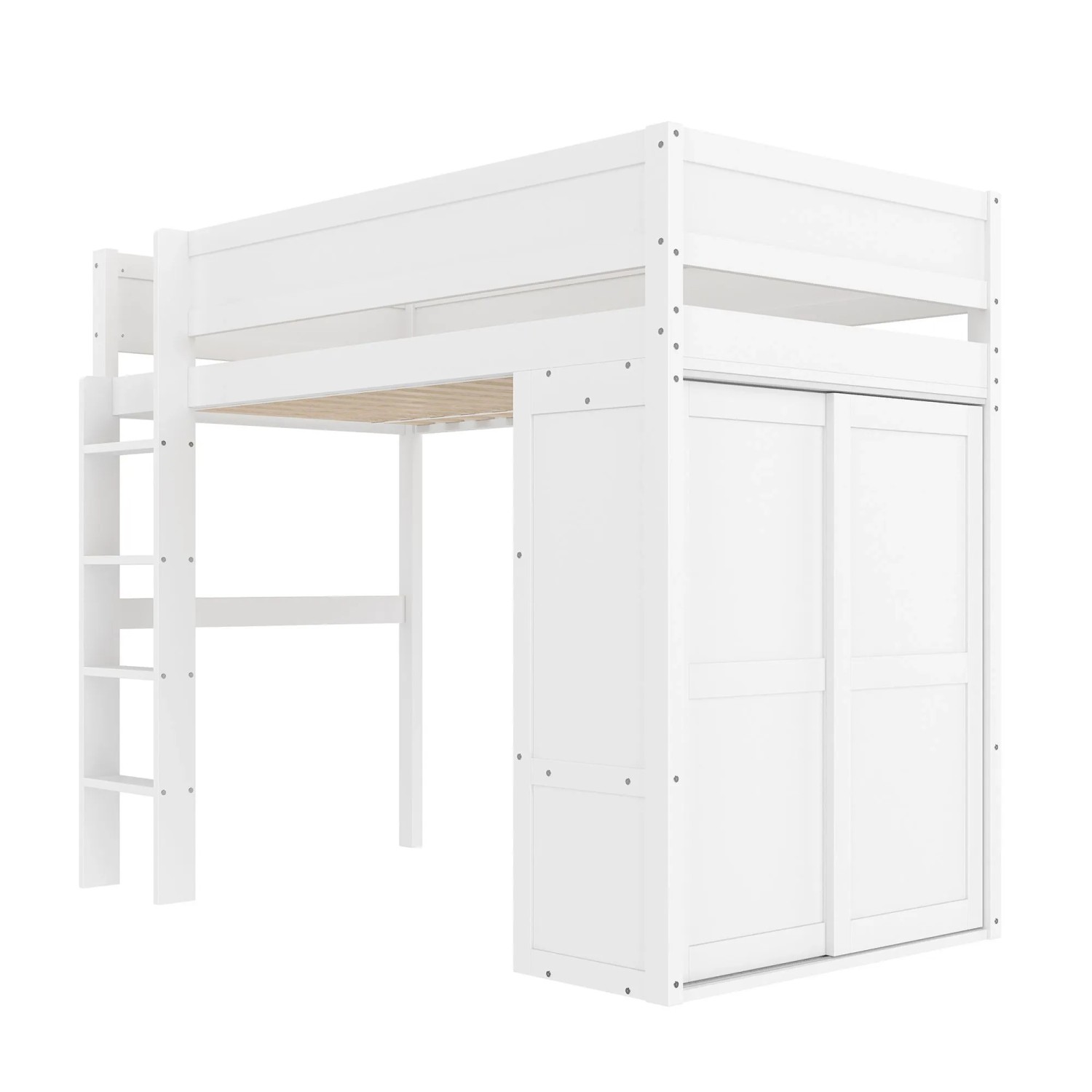 okwish Hochbett 90×200 Kinderbett mit Kleiderschrank Schreibtisch und Schubladen ohne Matratze