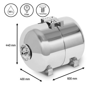 EBERTH Druckkessel 100L 6 Bar 1 Zoll Anschluss Edelstahl 1,2mm Wandstärke