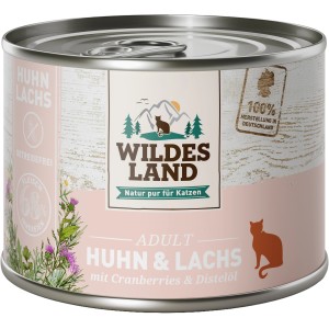 Dose Wildes Land Katzen-Nassfutter Huhn & Lachs, getreidefrei mit Distelöl.