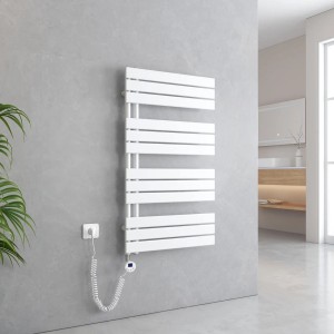 Weißer, elektrischer Emke Badheizkörper mit Thermostat und Timer, 60x104cm, 600W, Handtuchheizkörper.