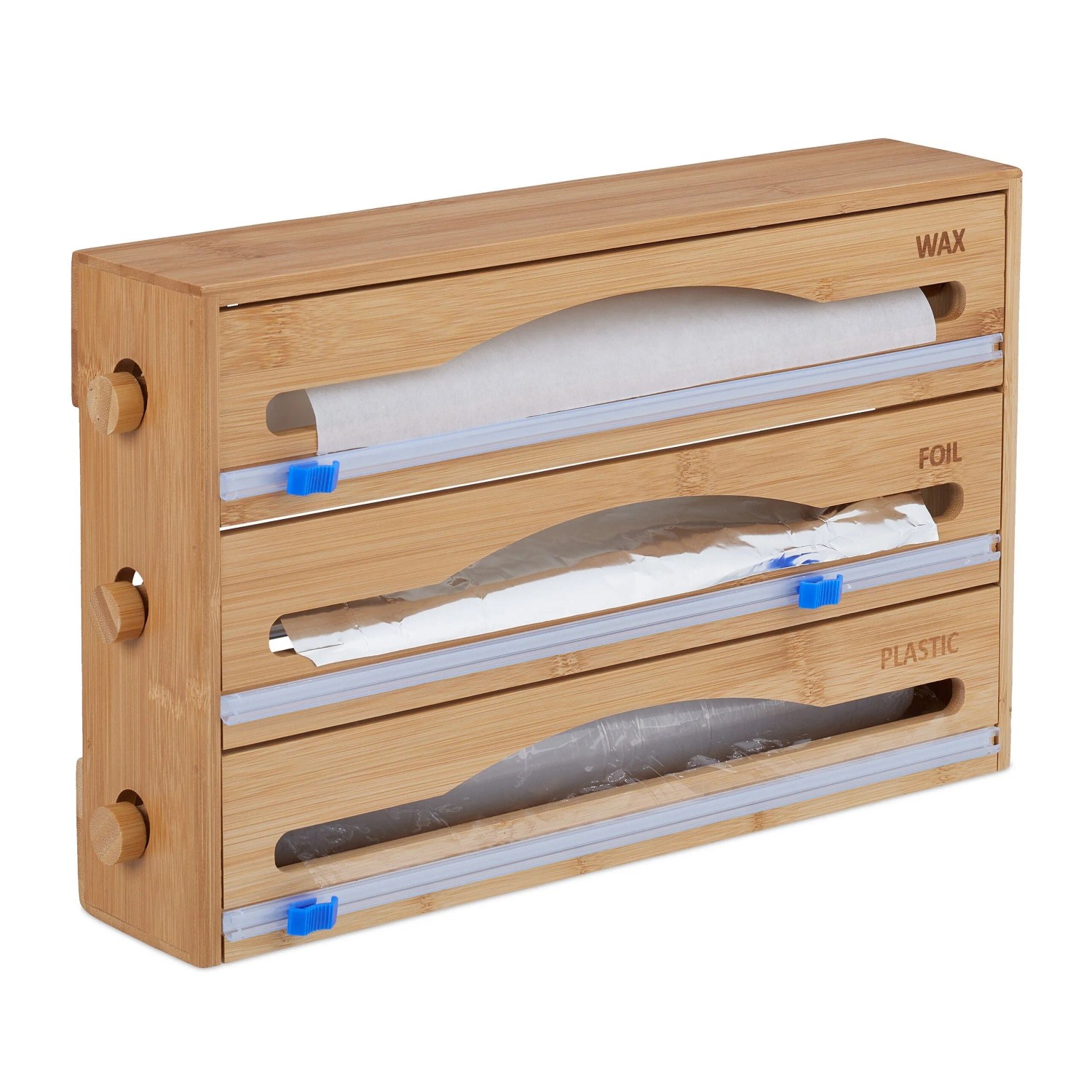 Relaxdays Folienspender Bambus Kunststoff Natur 3 in 1 Wandmontage 23,5 cm x 39 cm x 9 cm 1,2 kg