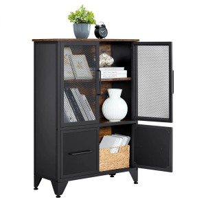 Songmics Schrank Bernerd im Industrie-Design mit Metallgittertüren, schwarz-braun.