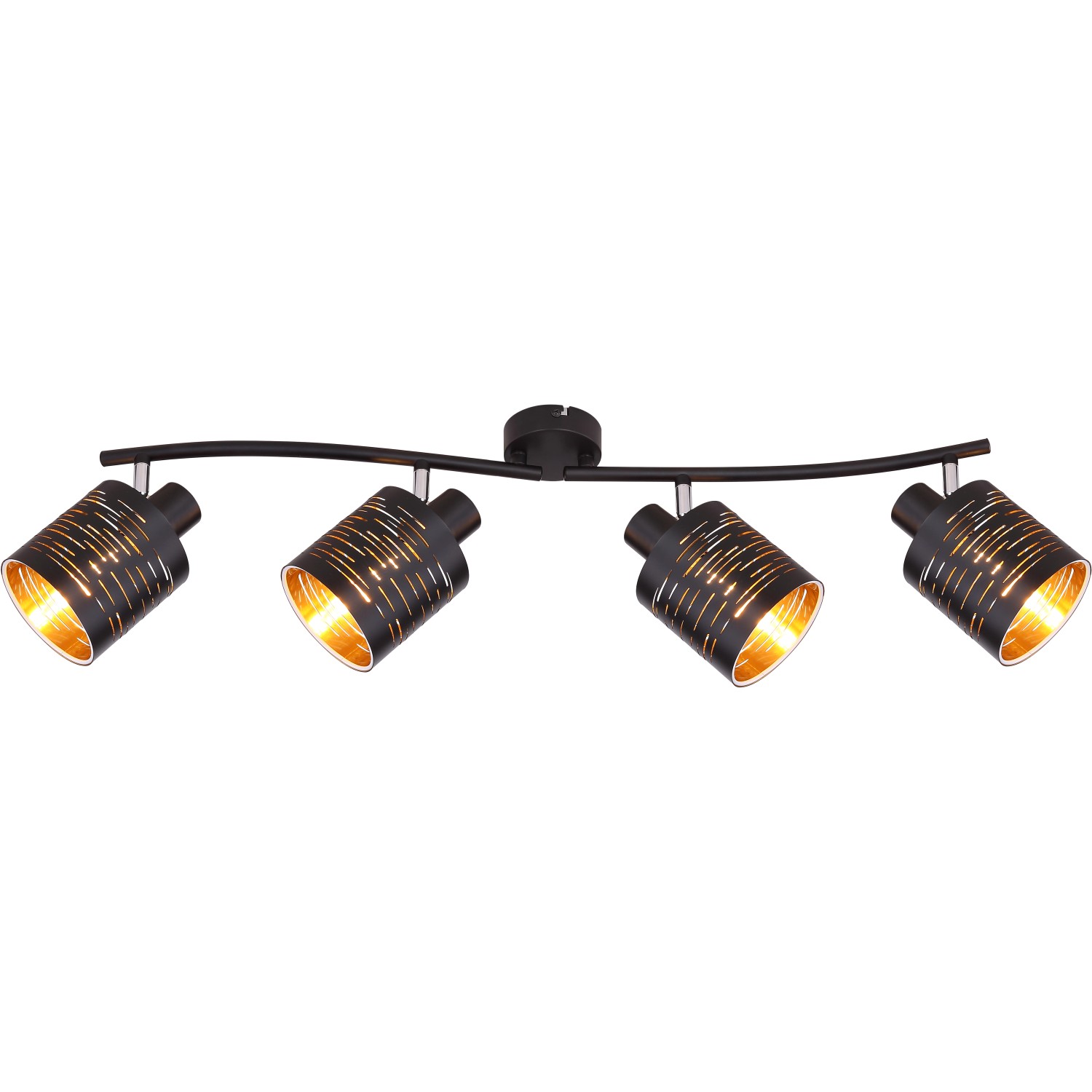 Schwarzer Globo LED-Strahler Tunno mit vier Spots und goldfarbener Innenseite.