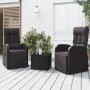 Schwarzes 3-tlg. Garten Lounge Set aus Rattan und Stahl mit Liegefunktion.