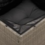 Detailaufnahme: Graues Rattan Gartensofa mit Staufach und dunklem Kissen der vidaXL 13-tlg Garnitur.