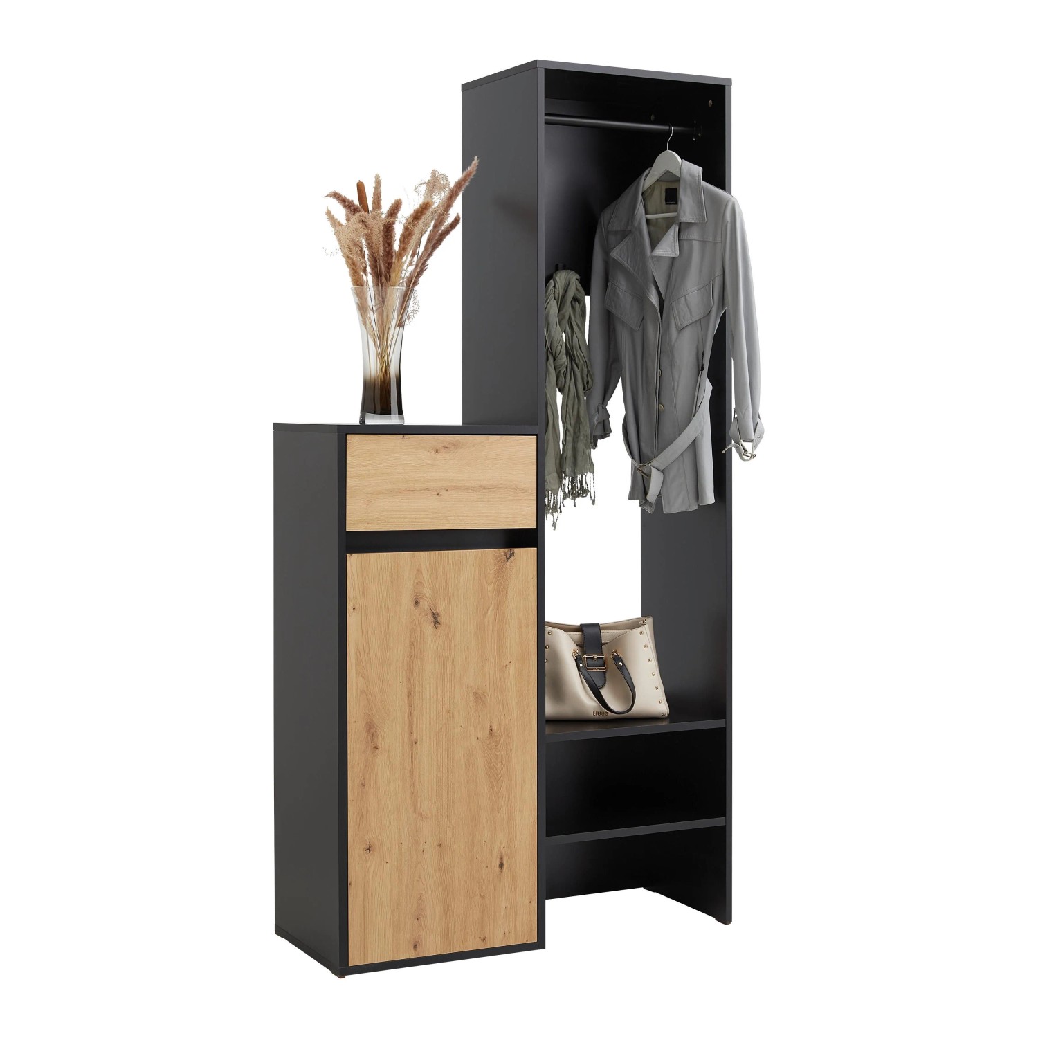 Mömax Garderobe Andy in Schwarz/Eiche
