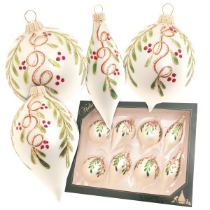 Krebs Glas Lauscha Weihnachtskugeln Blätterranken Beige 7cm