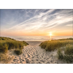 Leinwandbild: Weg zum Strand im Sonnenuntergang, stimmungsvolle Wanddeko.