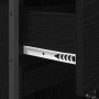 Detailaufnahme: Schwarzer Bad-Hochschrank in Eichen-Optik mit Schubladenauszug.