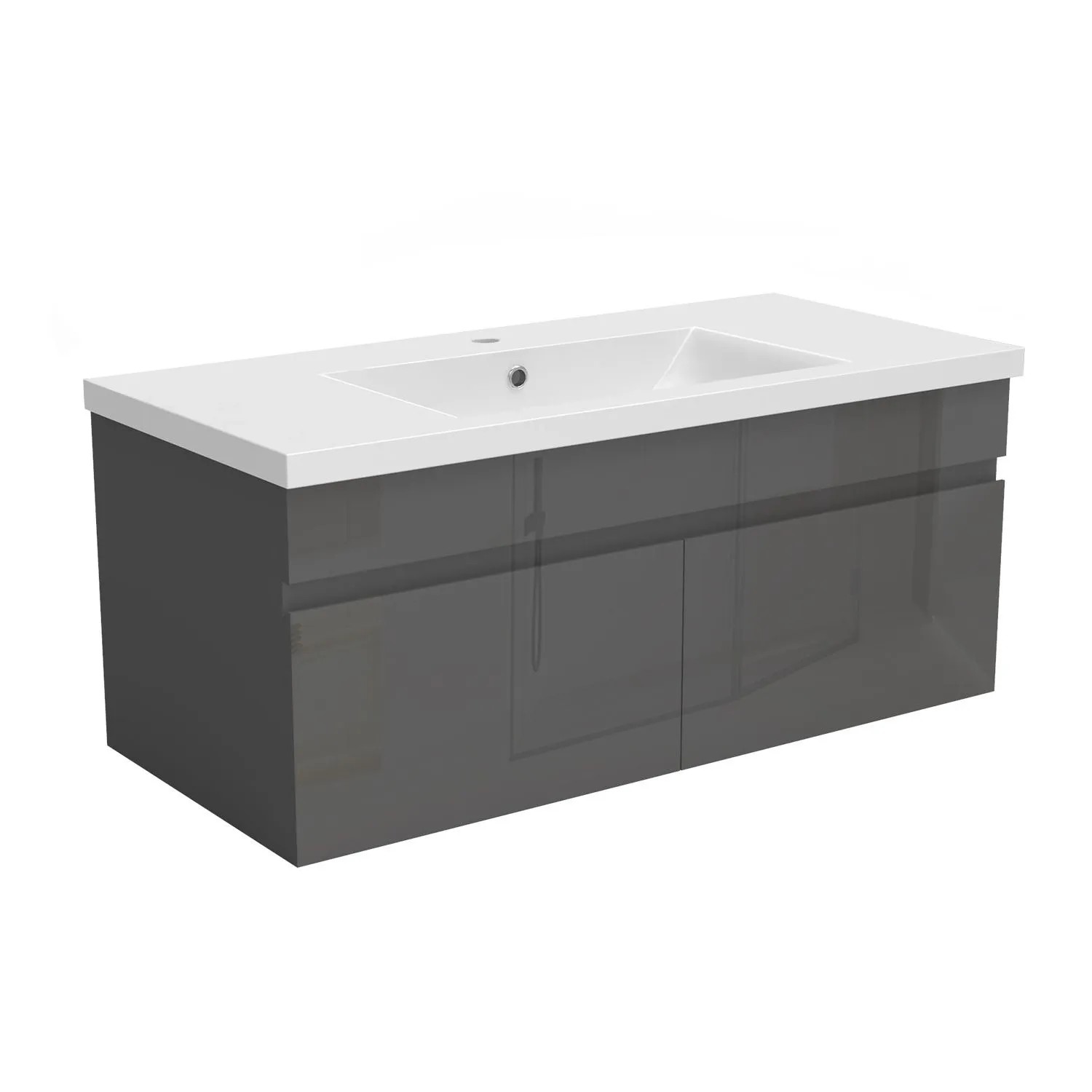 AICA Waschtisch mit Unterschrank 100 cm BERGEN Badmöbel Set 2 tlg. Waschbecken mit Unterschrank Anthrazit Hochglanz Softclose