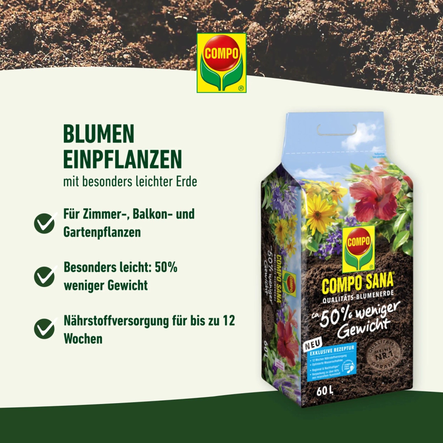 Compo Qualitäts-Blumenerde ca. 50 Prozent weniger Gewicht 1 x 60 l_3