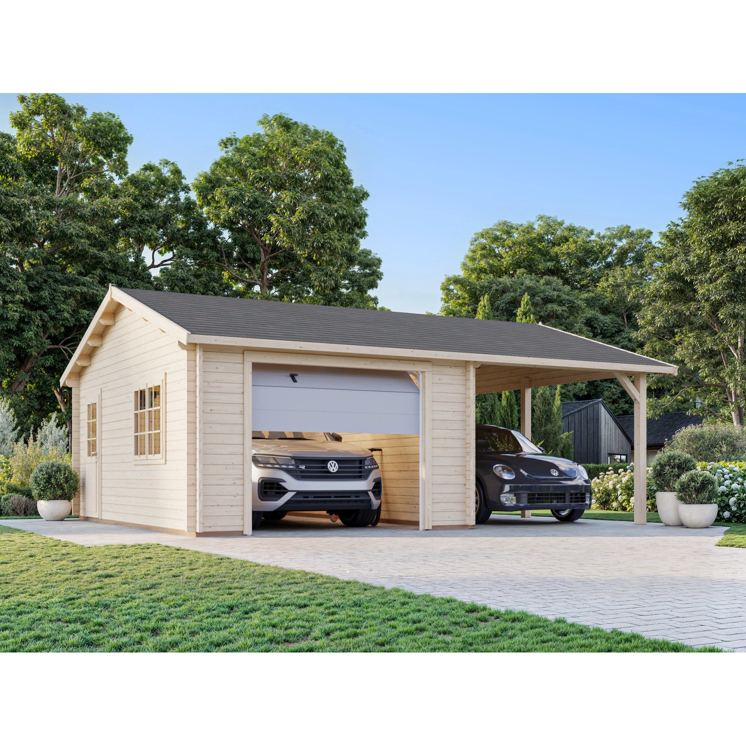 Palmako Garage Roger mit Sektionaltor 653 x 550 cm Lackiert Grau-Weiß FSC® günstig online kaufen