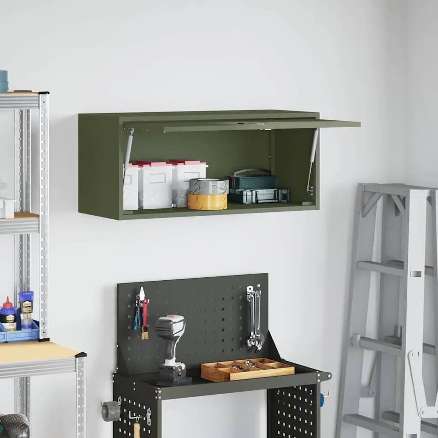 vidaXL Wandschrank für die Garage mit Gasdrucklift-Tür Olivgrün 883279_4