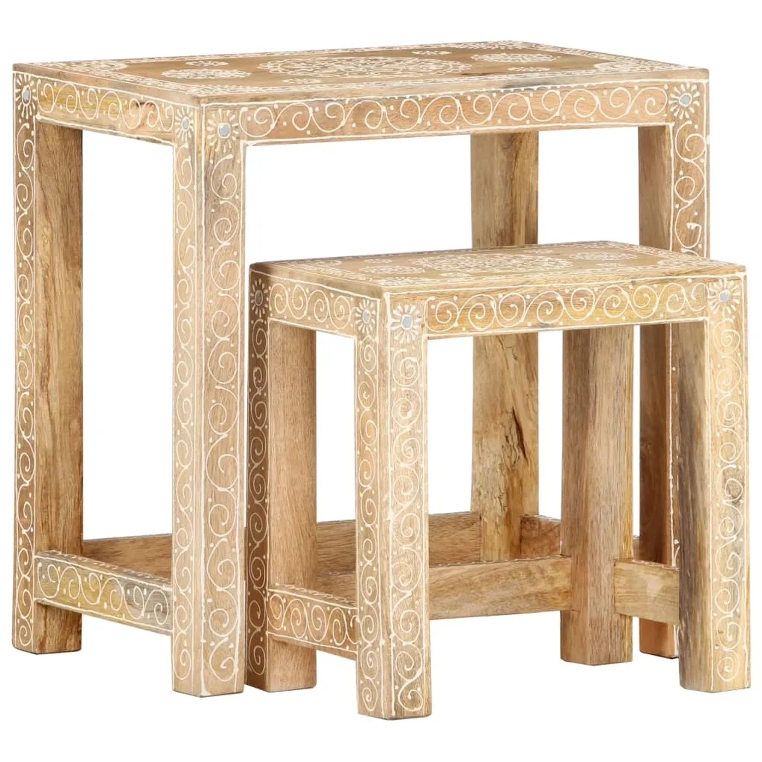 vidaXL 2-tlg. Handbemaltes Beistelltisch-Set Massivholz Mango 285881