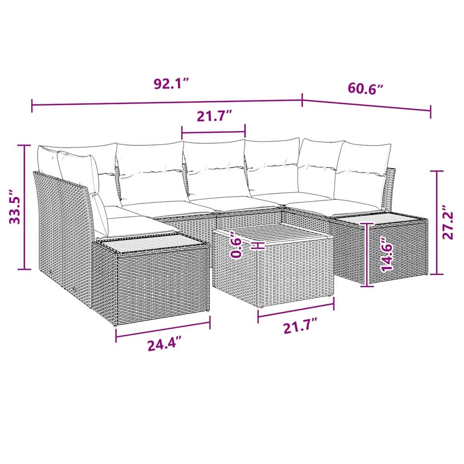vidaXL Garten-Sofa-Set mit Kissen 7-Tlg Schwarz Poly Rattan 3348034 günstig online kaufen