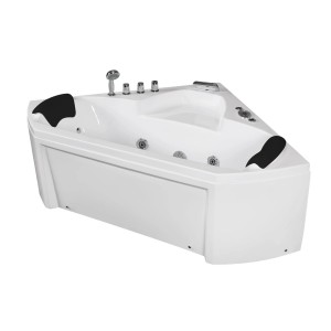 AquaVapore Whirlpool Badewanne W02R-TH-SC 135x135cm, Eckwanne mit Armaturen und Nackenkissen.