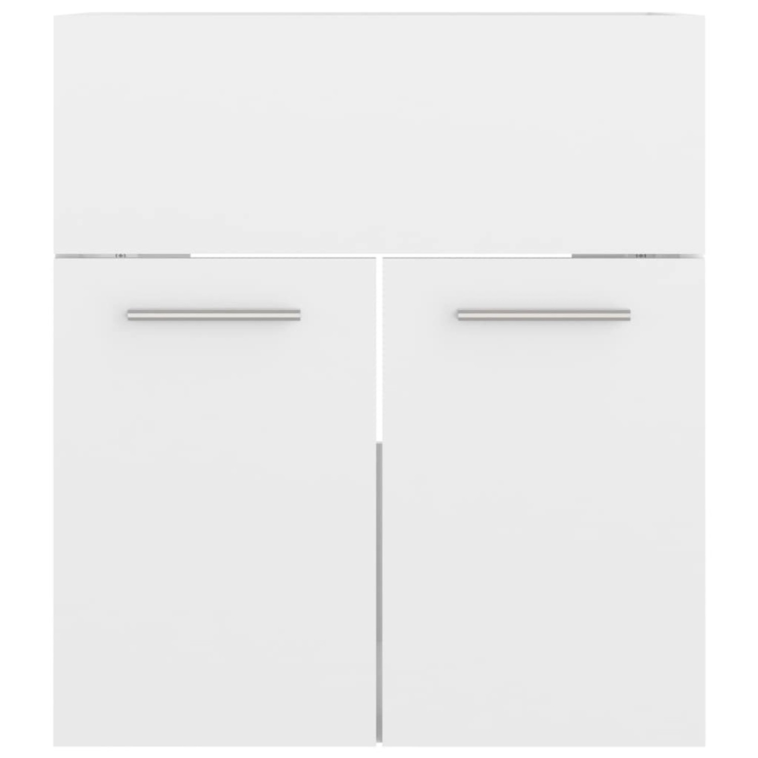 vidaXL Waschbeckenunterschrank, hochglanz weiß, mit zwei Türen und silbernen Griffen.