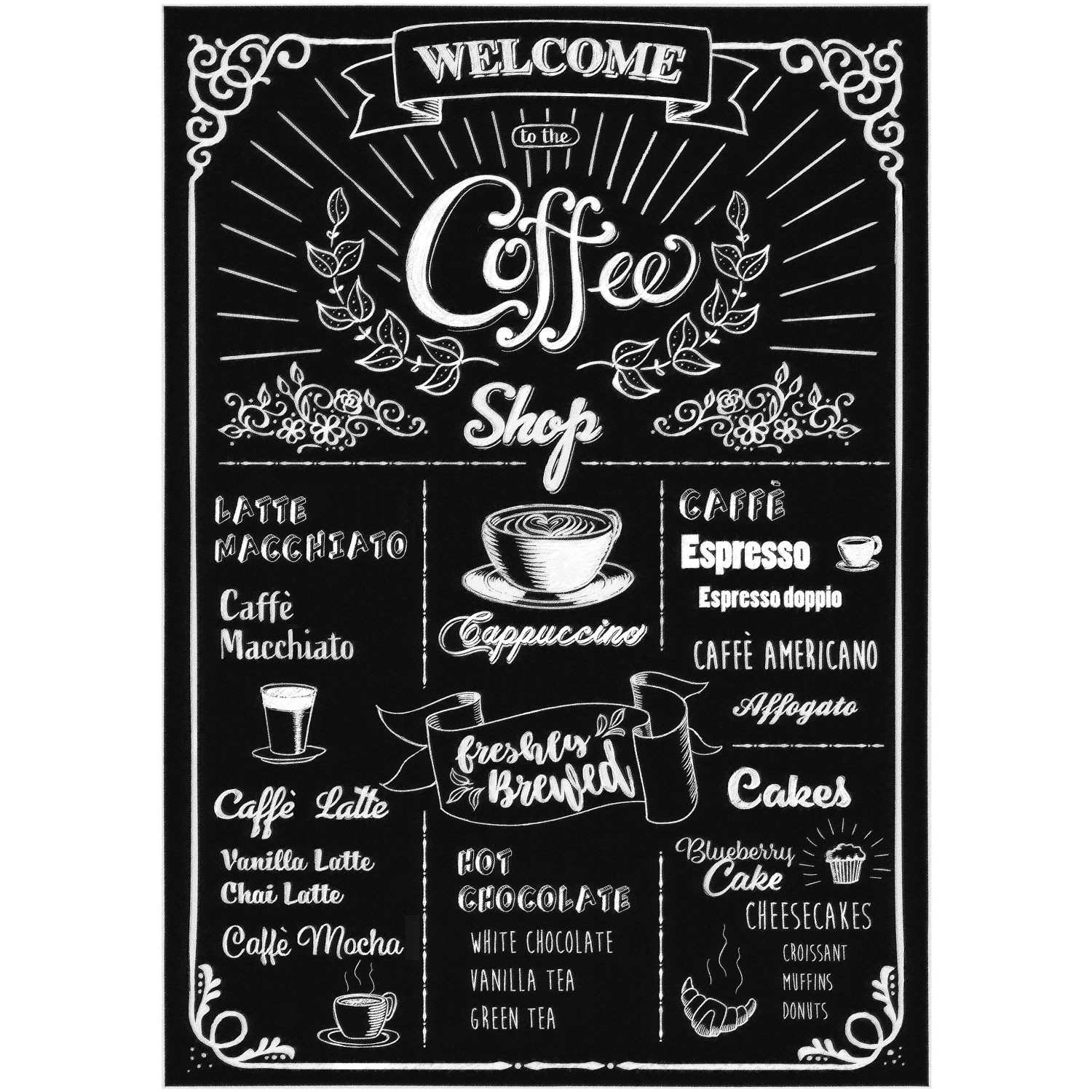 Preisvergleich für Komar Deko-Sticker Coffeeshop 50 cm x 70 cm, BxH 70x50 cm,  in der Farbe Schwarz | Ladendirekt
