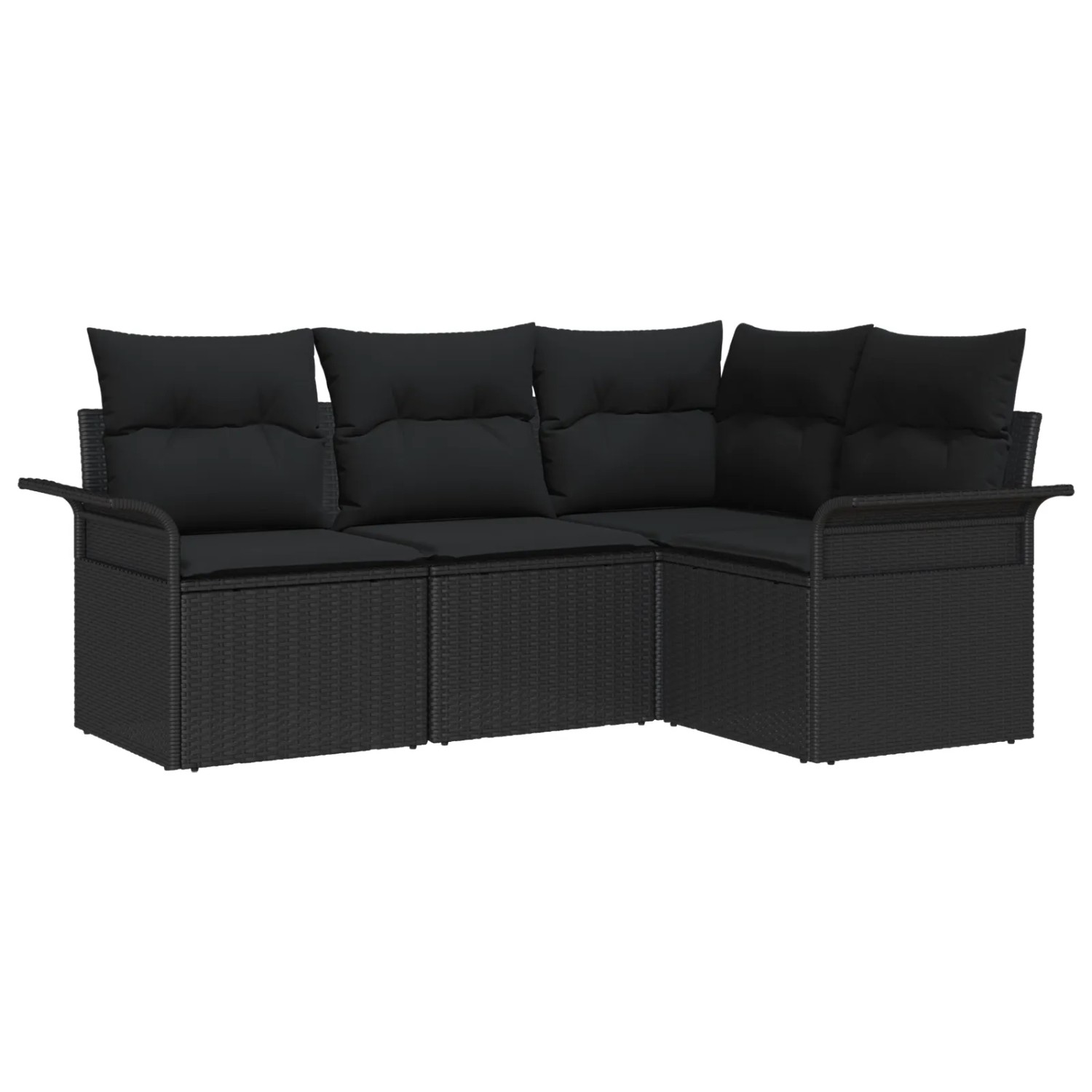vidaXL Garten-Sofa-Set mit Kissen 4-Tlg Schwarz Poly Rattan 3354012