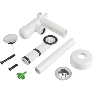 Prevex Raumspar-Siphon, weiß, mit Chrom Pop-Up Ventil. Siphon für Waschbecken.