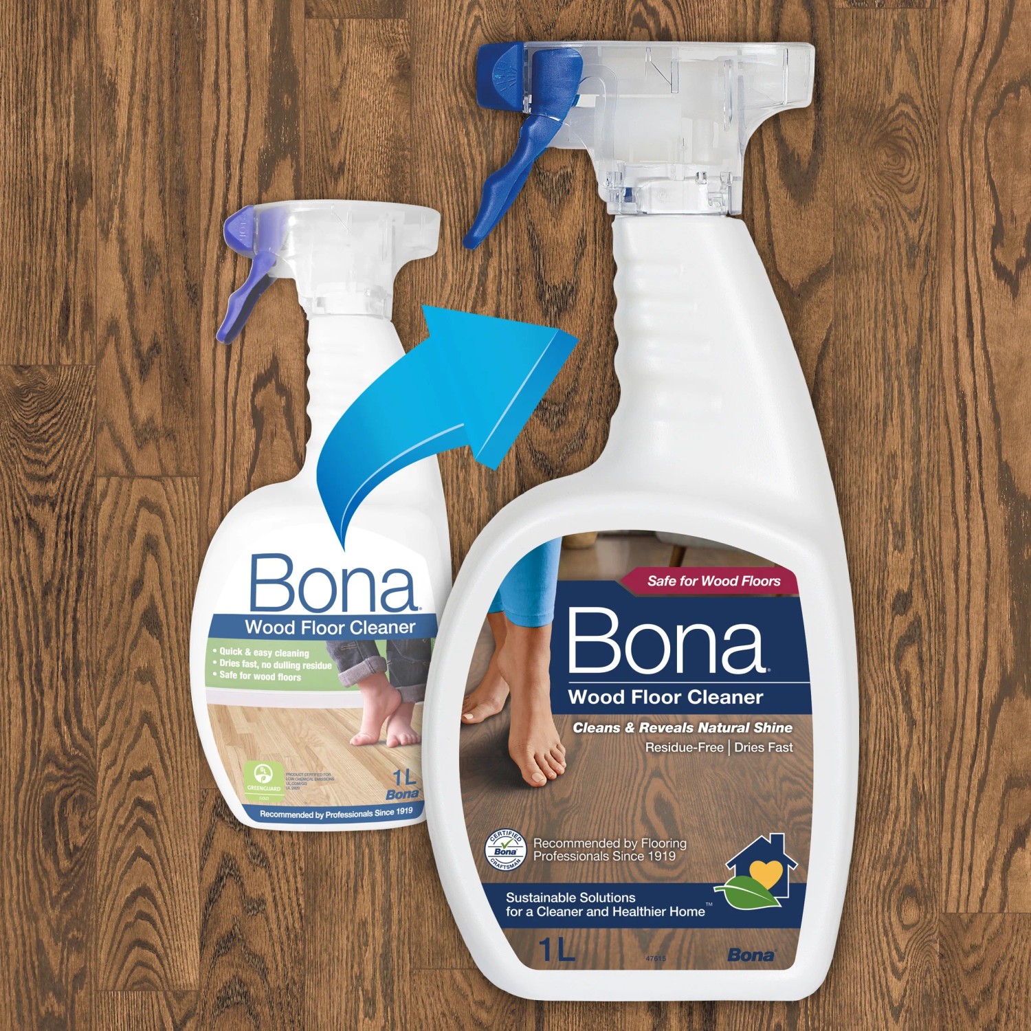 Bona Parkettreiniger Spray 1 l Flasche für die Reinigung und Pflege von Parkettböden.