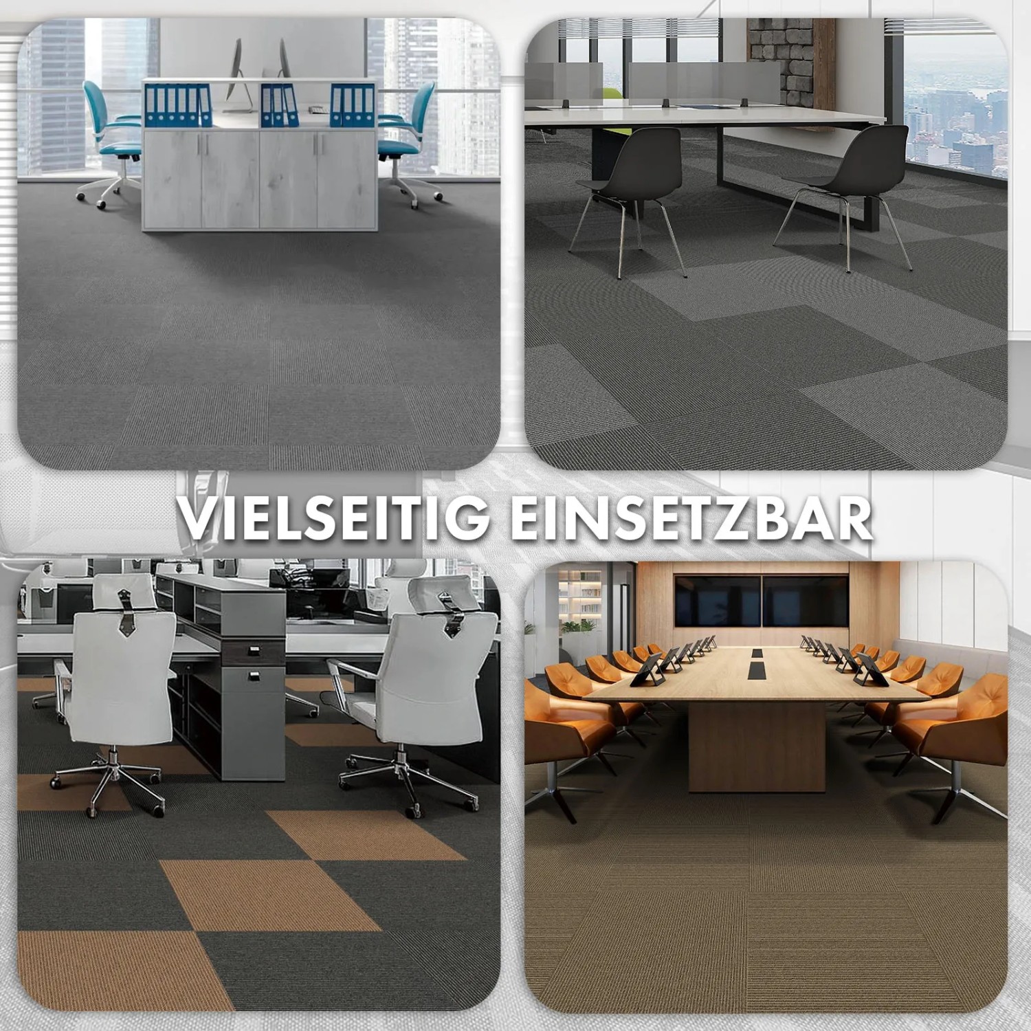 Anwendungsbeispiele: Floordirekt Teppichfliesen Bern in Büros und Wohnräumen.