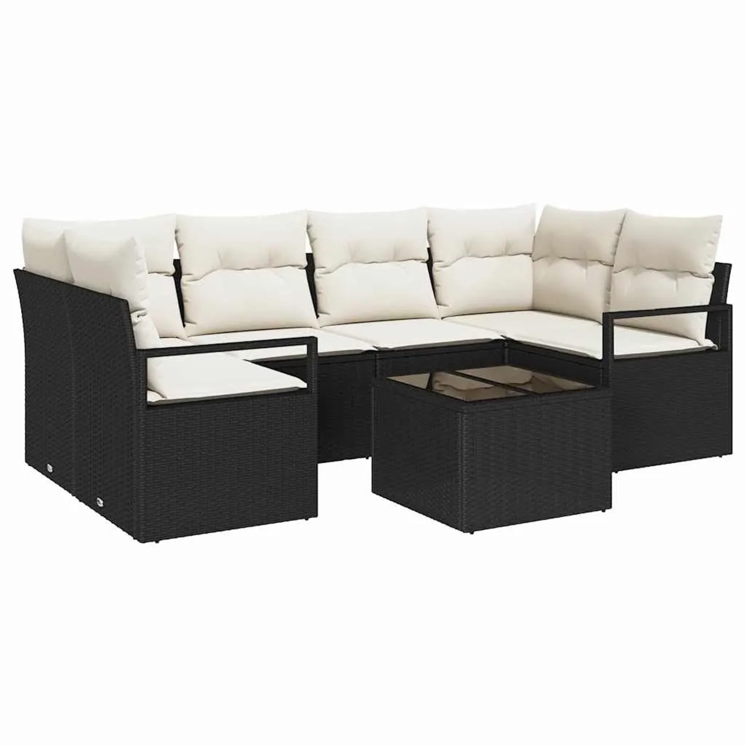 vidaXL Sofa Set 7-Tlg Schwarz und Creme Poly-Rattan 3346277 günstig online kaufen