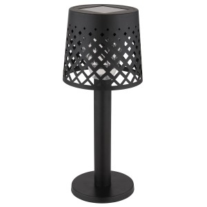 Schwarze, matte Globo LED Solarleuchte aus Kunststoff mit Gitterschirm, Ø 9 cm.