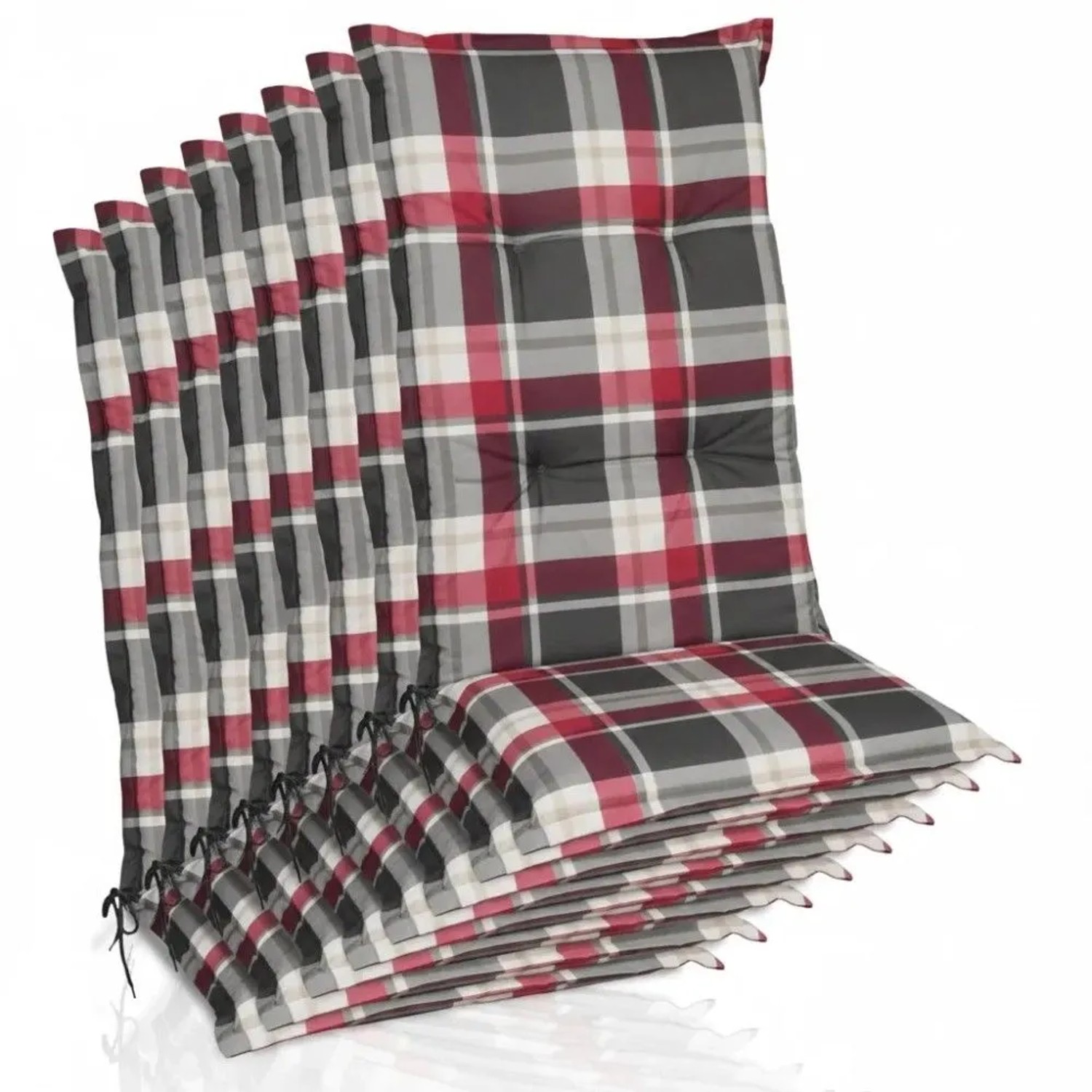 Beautissu 8er Set Hochlehner Auflagen Set 120x50 cm Polster Bordeaux Kariert