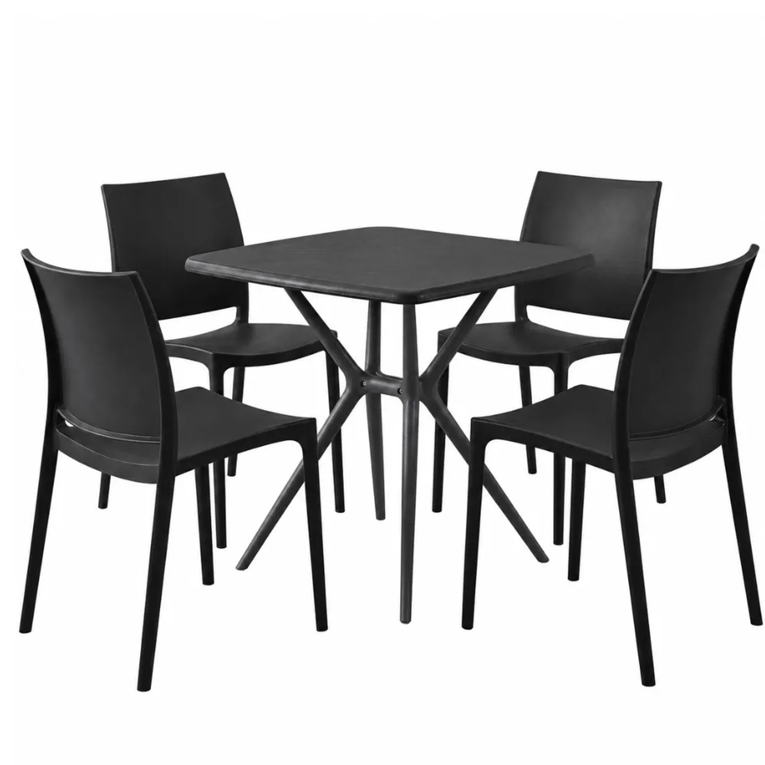 DELUKE Gartenmöbel-Set GRETA mit 4 Stühlen 156x156x81cm Kunststoff Schwarz Balkonset Gartenset Tisch mit Stühlen Bistroset Outdoor