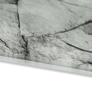 Detailansicht: KARAT Design Memoboard Rock aus Glas, 20x60 cm, mit Steinmuster.
