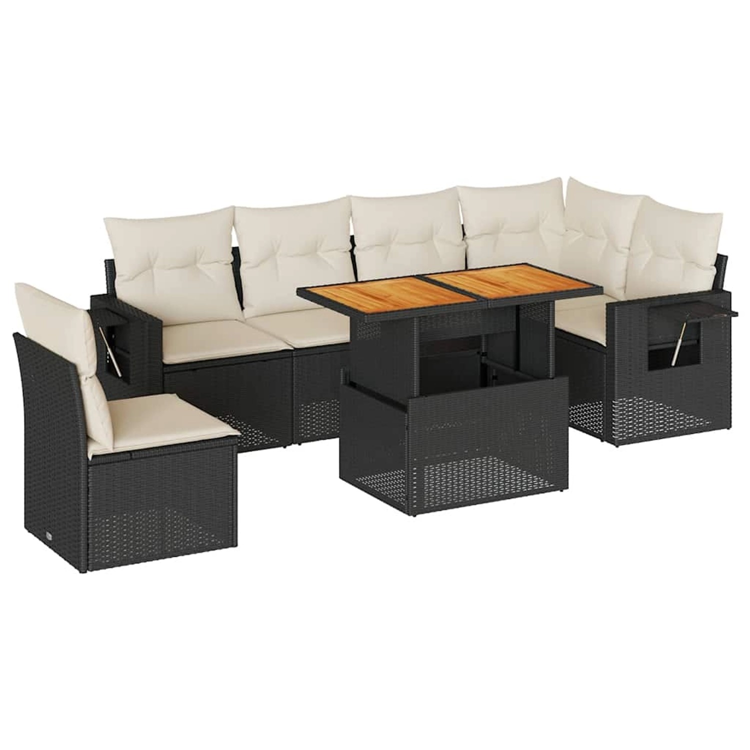 vidaXL 7-Tlg Garten-Sofagarnitur mit Kissen Schwarz Poly Rattan 3327157 günstig online kaufen