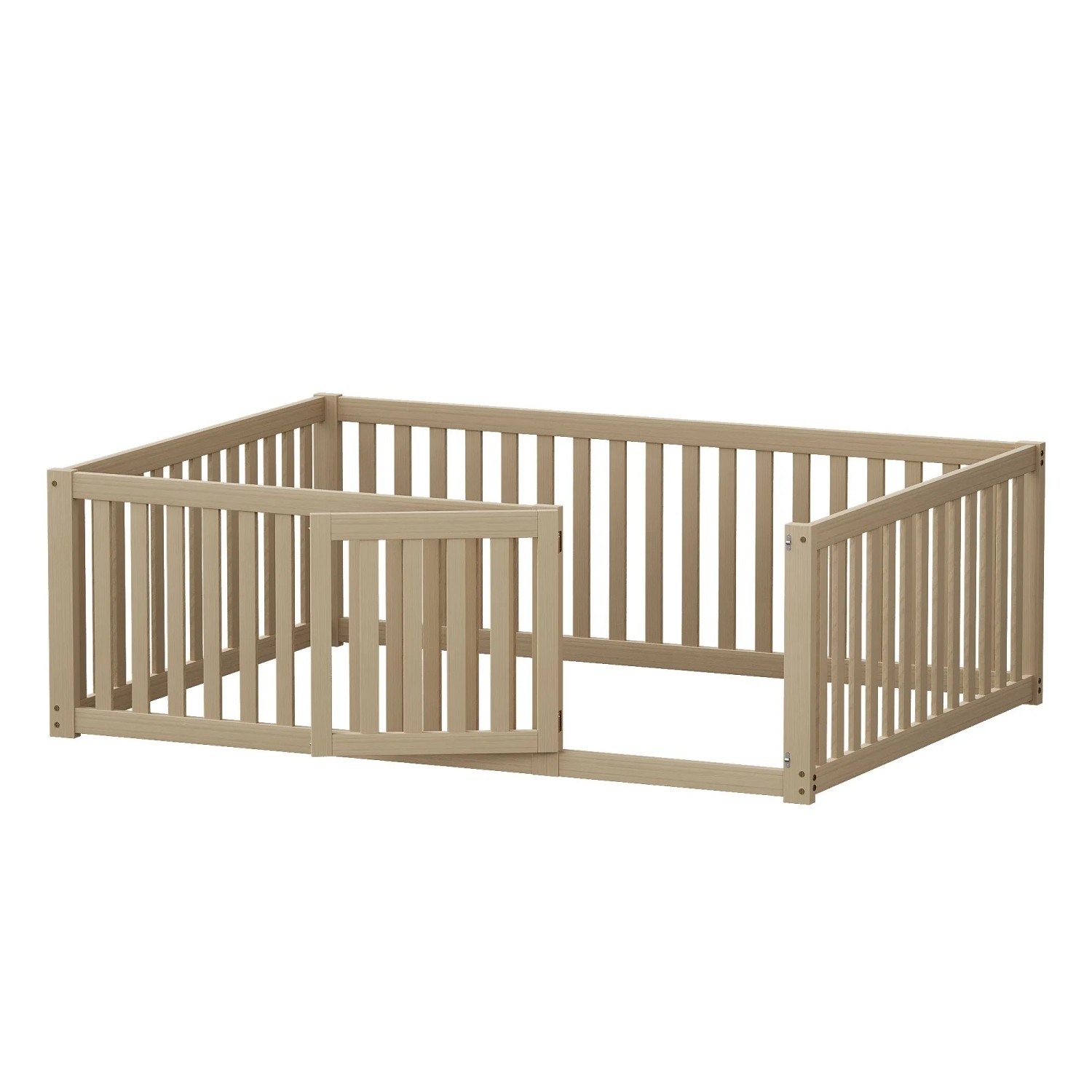okwish Kinderbett 140x200cm mit Zaun und Tür Kinderzimmer Natur ohne Matratze