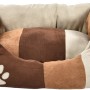 Rechteckiges, braun-weißes Hundekuschelbett Deluxe Gr. S mit Pfoten-Applikation.