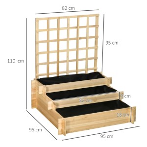 Outsunny Garten-Bett aus Tannenholz mit Rankgitter, drei Ebenen, Naturholz.