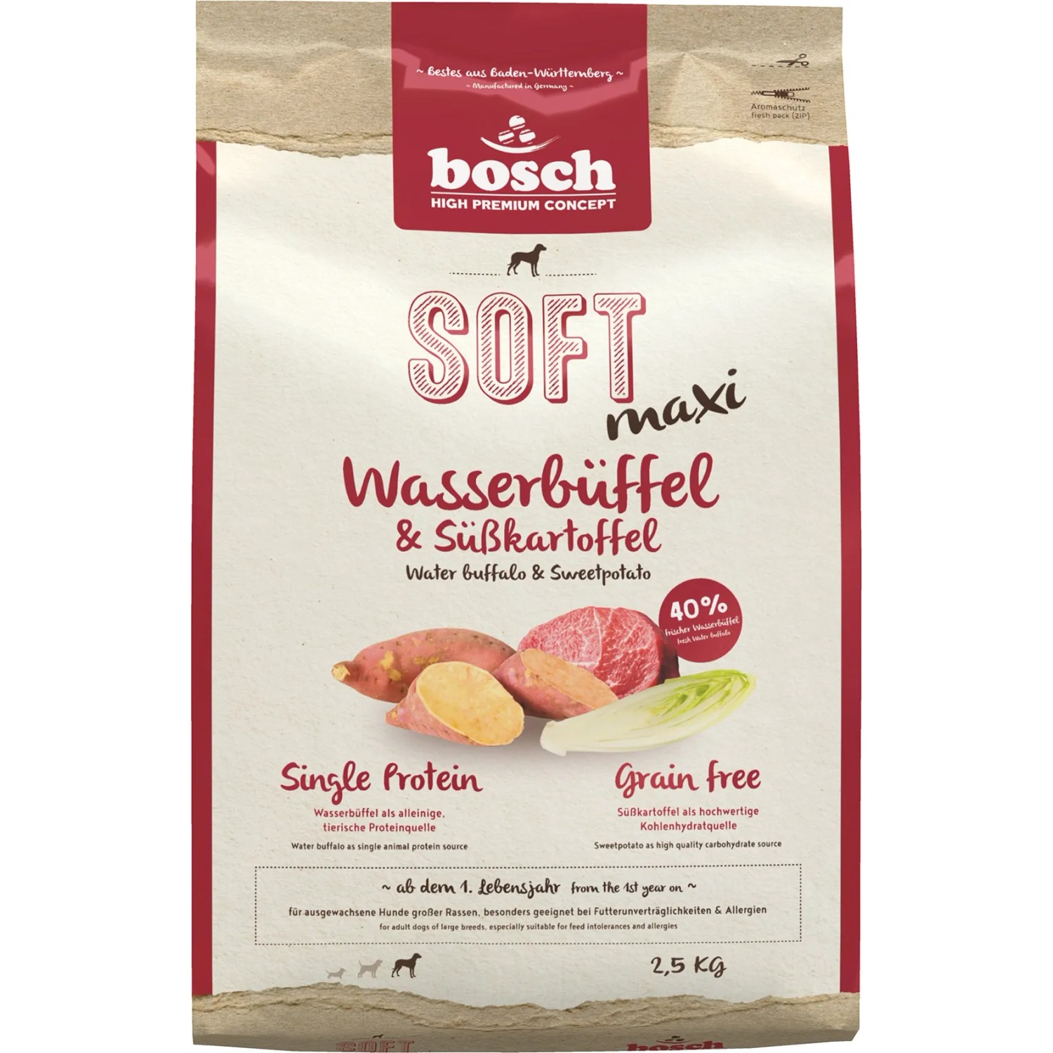 Bosch Pets Hunde-Trockenfutter Soft Maxi Wasserbüffel und Süsskartoffel 2,5 kg