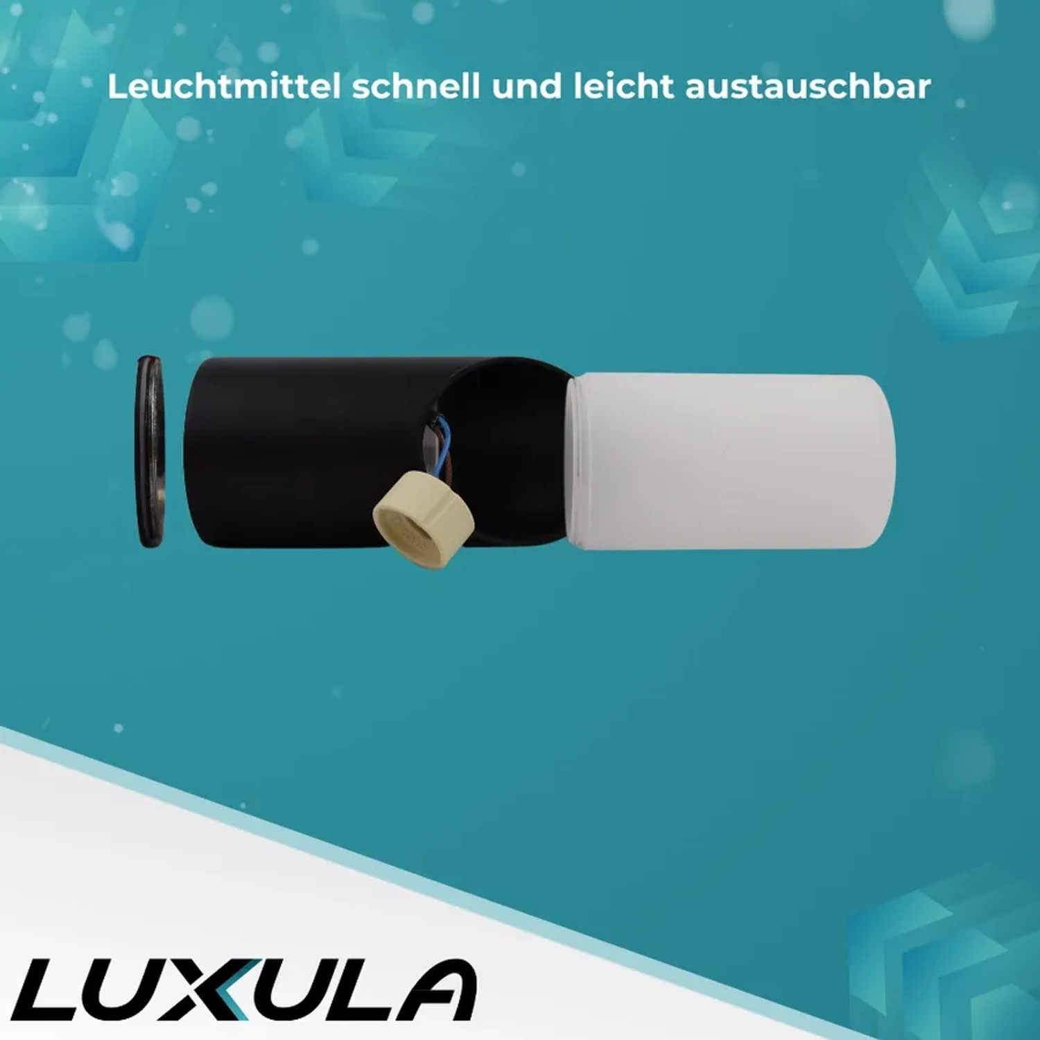 LUXULA Außenwandleuchte, schwarzes Aluminiumgehäuse mit GU10 Fassung und auswechselbarem Leuchtmittel.