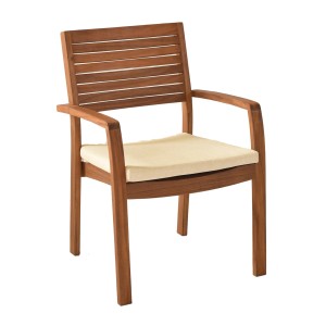 Merxx Sitzkissen auf Batavia Stapelsessel, beige, mit Befestigungsbändern für Gartenstuhl.