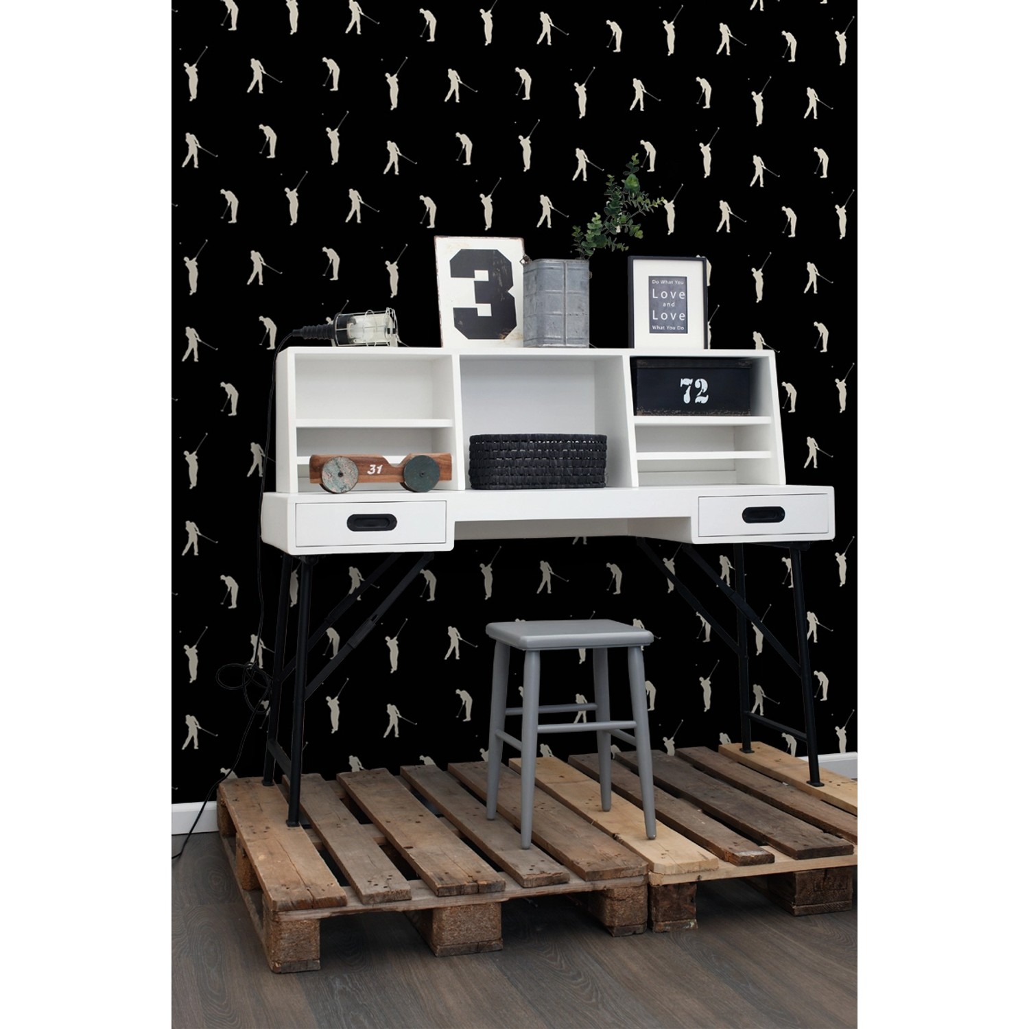 ESTAhome Tapete Golfspieler Schwarz im Raum, dekorative Tapete mit Golf-Motiv.