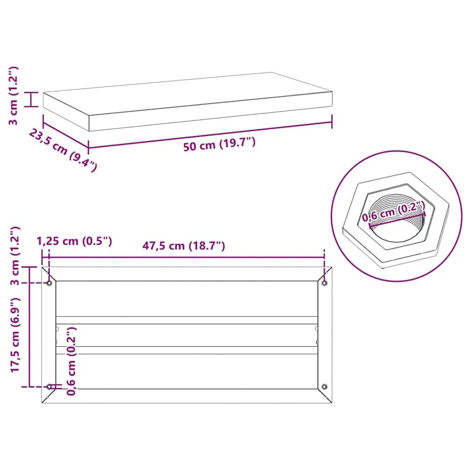 vidaXL Wandregale 2 Stk 50x23,5x3 cm Silbern Edelstahl 30286_11