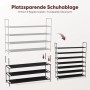 Schwarzes Sekey Schuhregal, 3 Ebenen, stapelbar zu 6 Ebenen. Metallrahmen, Vliesböden. Platzsparender Schuhständer.