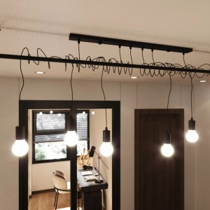 Schwarzer Sollux Lighting Kronleuchter Salamanca 6 mit sechs Glühbirnen im modernen Design.