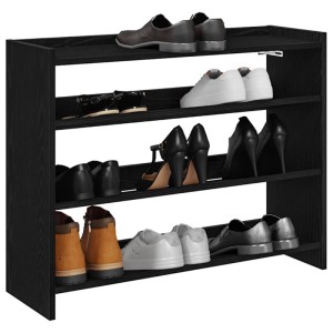 Schuhregal Schwarz, 80x25x62cm, Holzwerkstoff, mit mehreren Schuhpaaren. Praktische Schuhaufbewahrung.