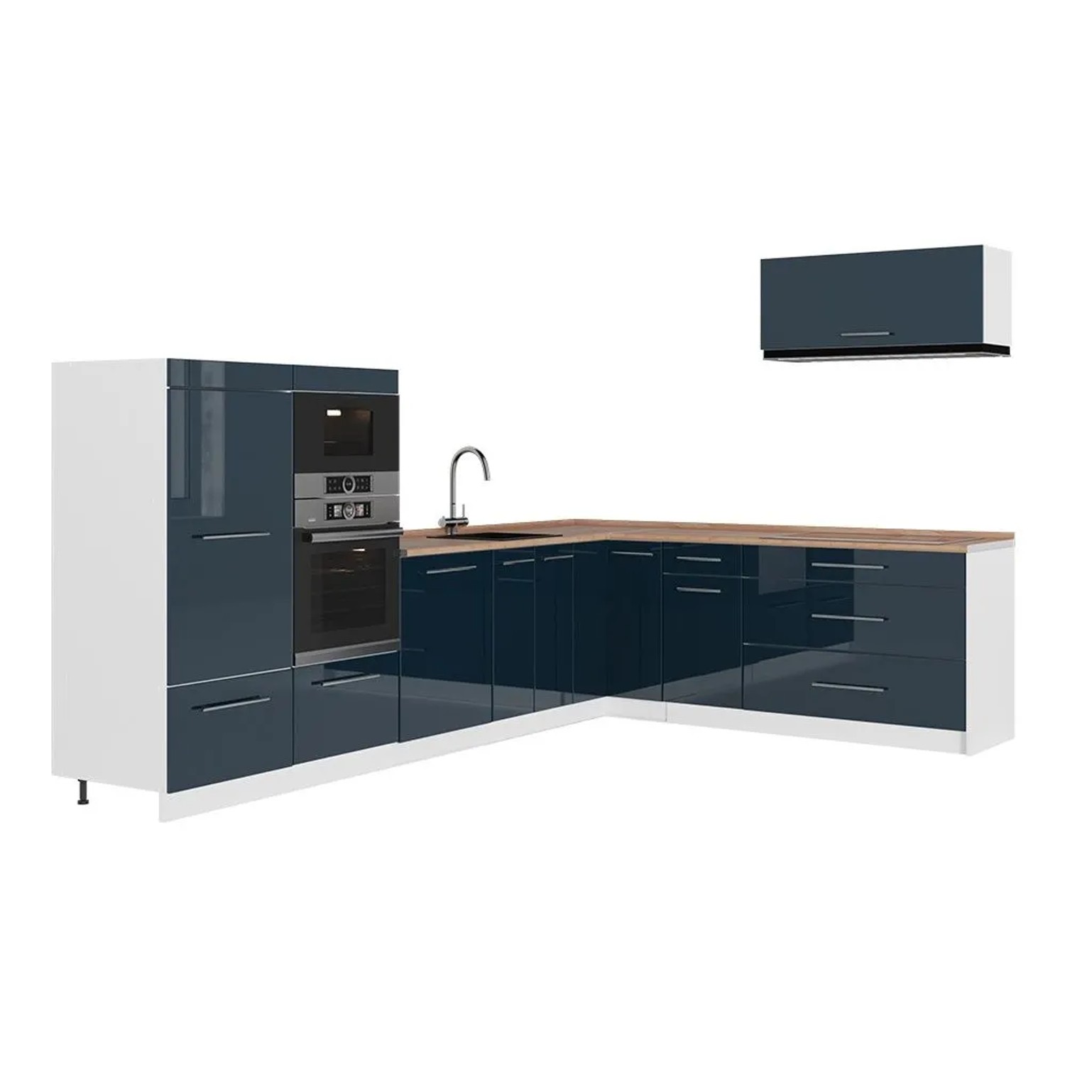 Vicco Eckküche Fame-Line Dunkelblau Hochglanz/Weiß 327 x 154 AP Eiche Art Nr 64430