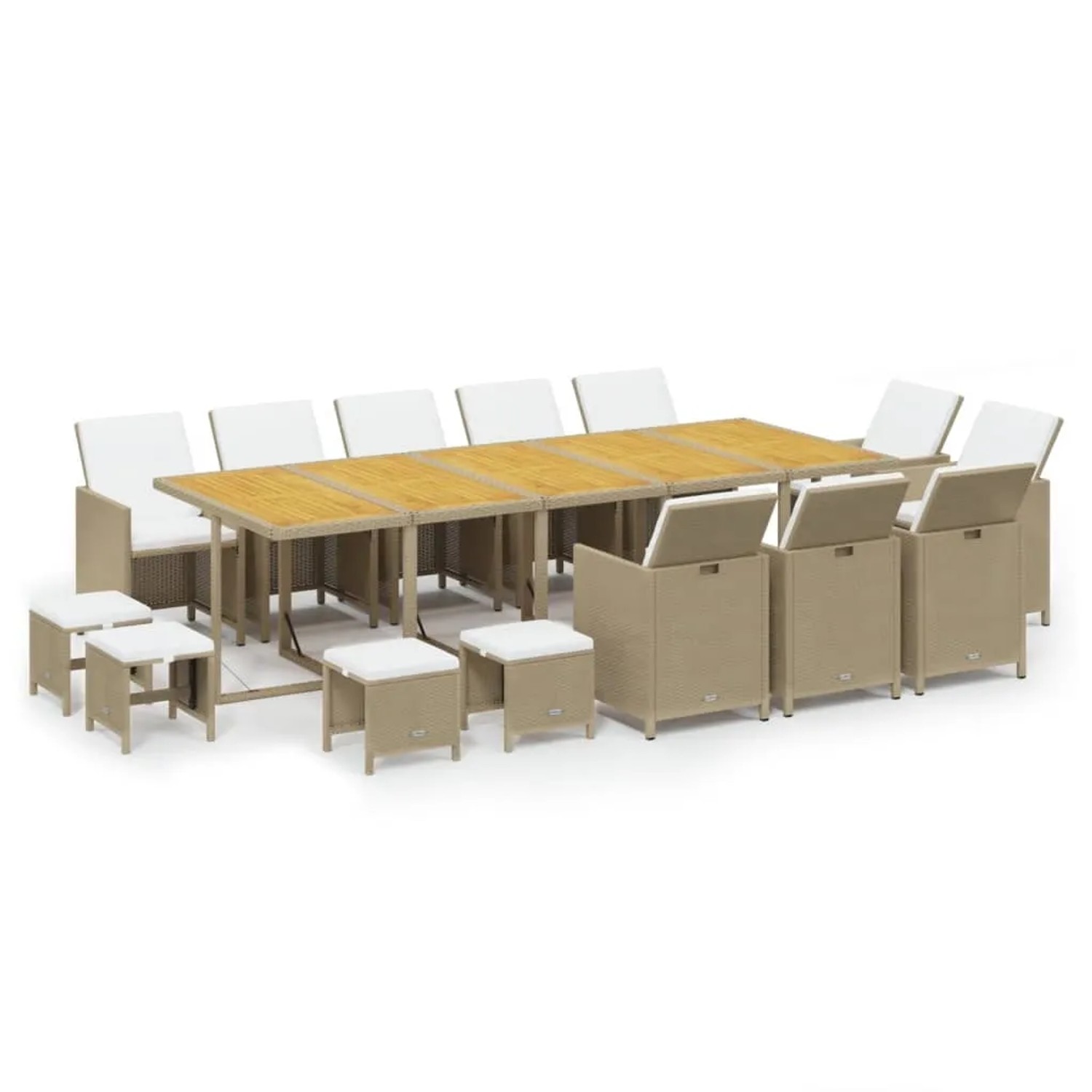 Thumbnail - vidaXL 15-Tlg Garten-Essgruppe mit Kissen Poly Rattan Beige 3095610