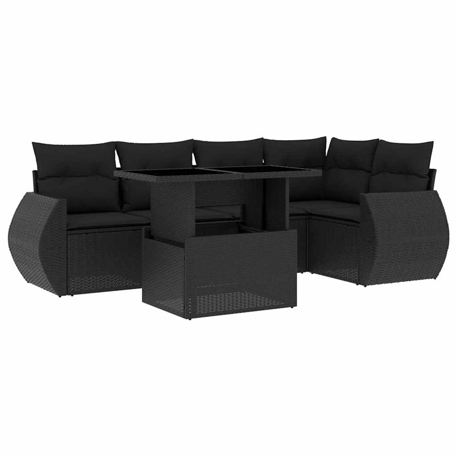 vidaXL 6-Tlg Garten-Sofagarnitur mit Kissen Schwarz Poly Rattan 3268515