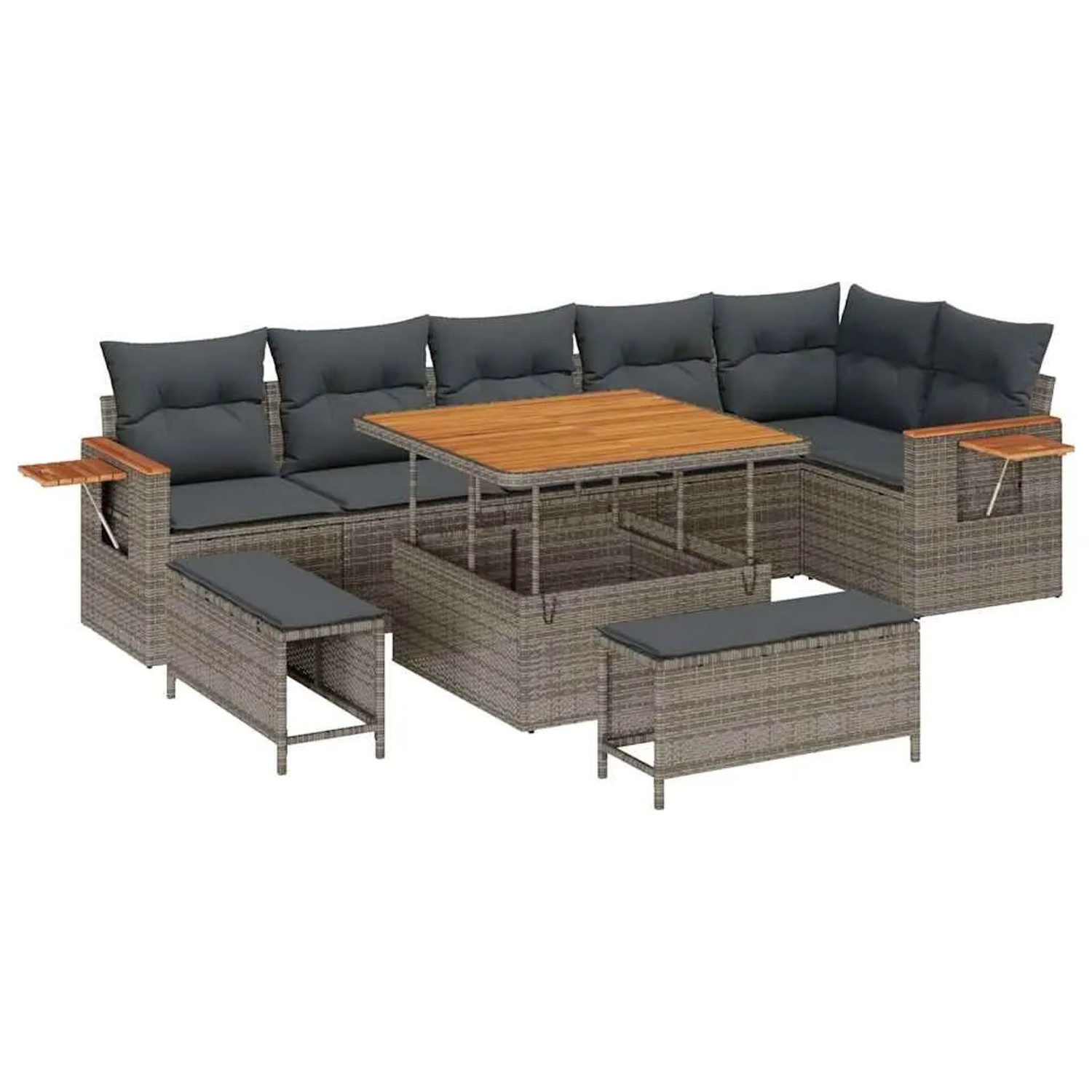 vidaXL Gartensofa-Set mit Kissen 11 Stk Grau Poly-Rattan 3365138 günstig online kaufen